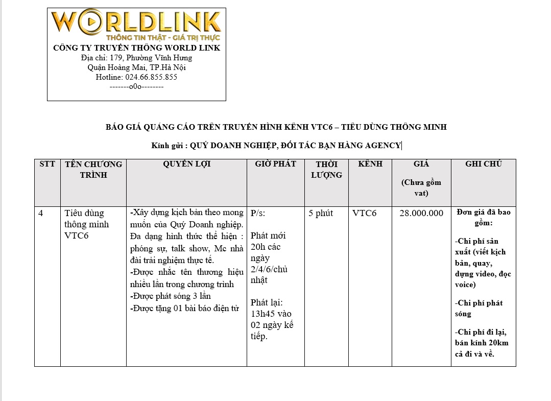 báo giá tiêu dùng thông minh vtc6 năm 2023